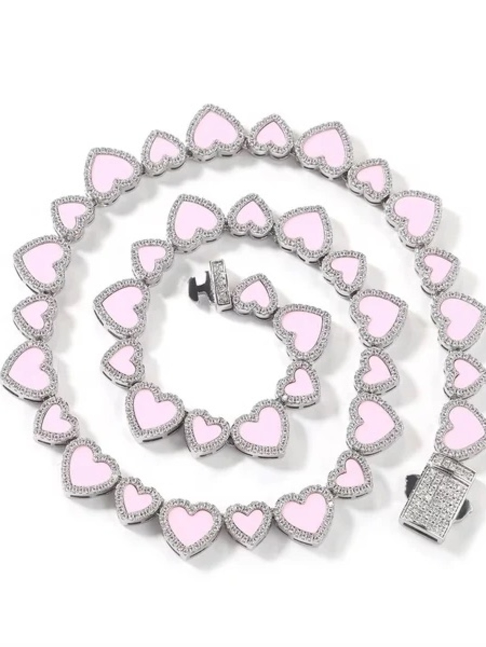 Silver and pink Heart Link Necklace - 16inch